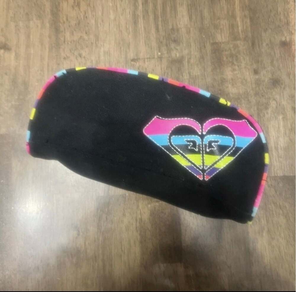 Roxy Multi Color Striped Heart Logo Cosmetic Pouch Black